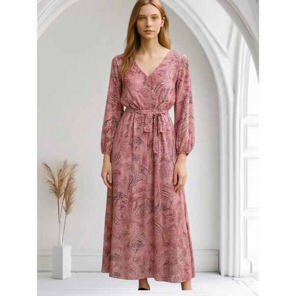 NEW INC INTERNATIONAL  Maxi Cute Dress Size 6 Pink Animal print Long Sleeve - Picture 1 of 9